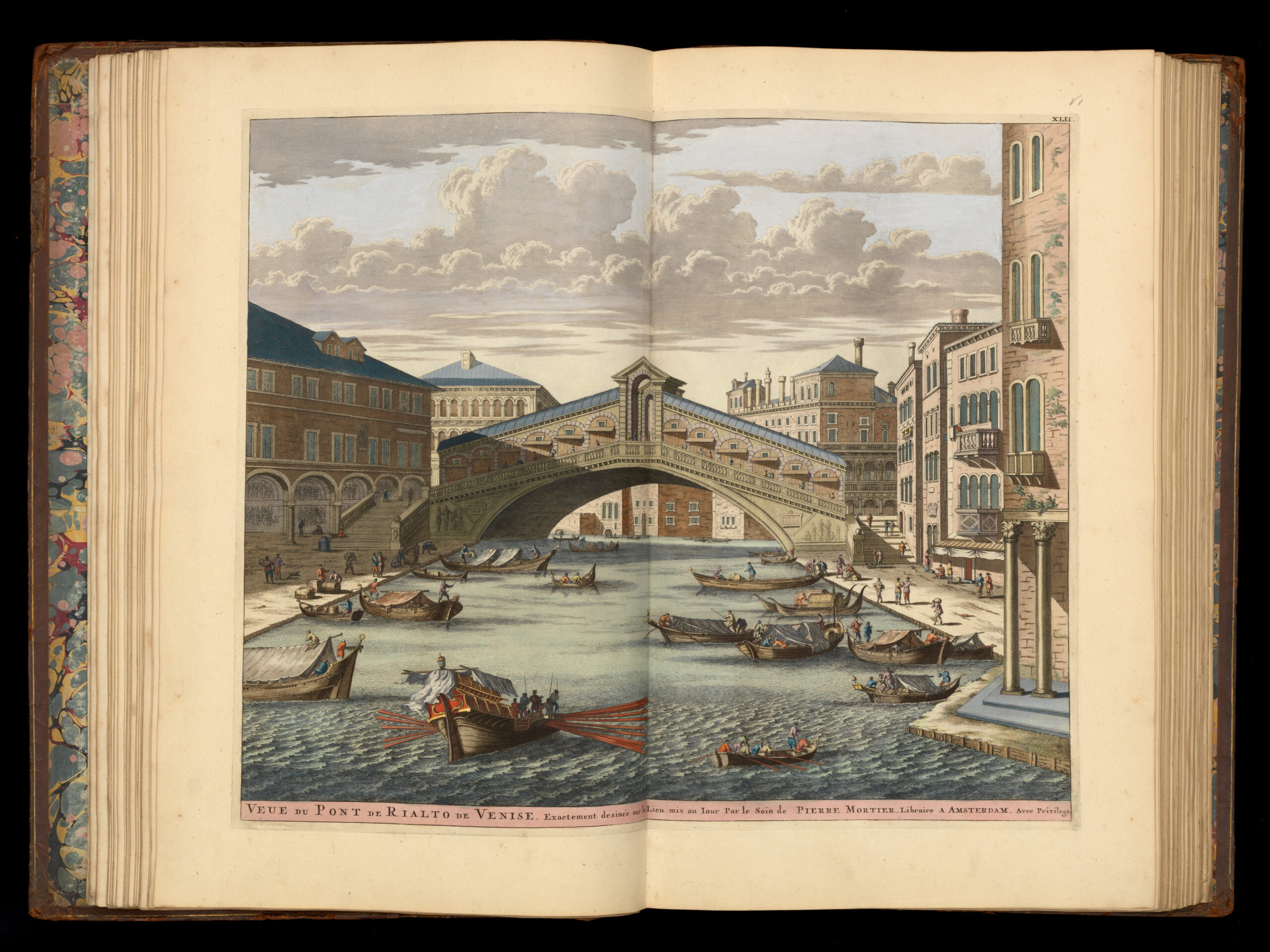 View of Rialto Bridge in Venice. Illustration from the 'New Theatre of Italy' by Pierre Mortier (CBL AA715, pl.xlii)